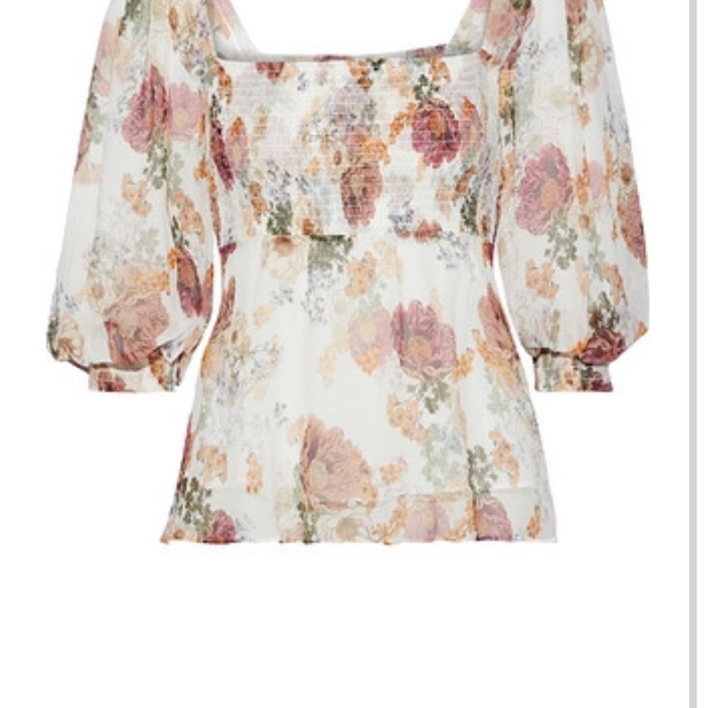 Nicholas Floral Print Square Neck Smocked Top Size 12